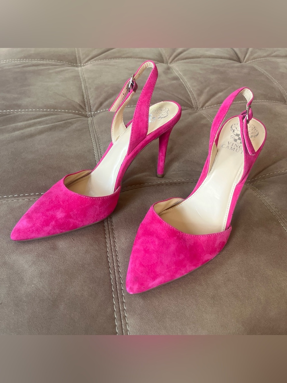Vince Camuto Hot Pink Suede Pointed Slingback Heels